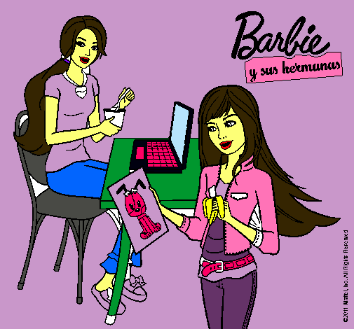 Barbie y su hermana merendando