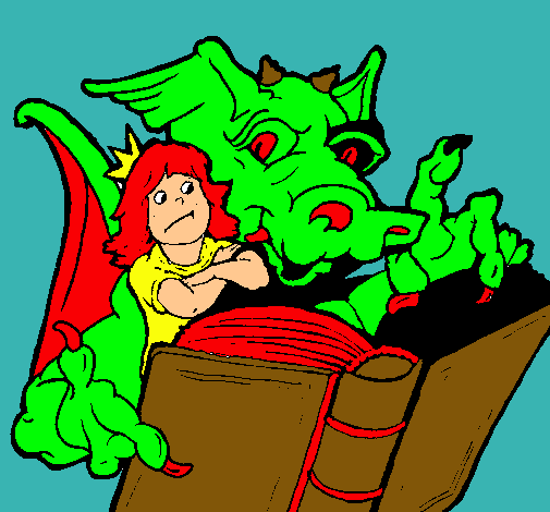 Dragón, chica y libro