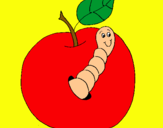 Dibujo Manzana con gusano pintado por ydkuxkseyk
