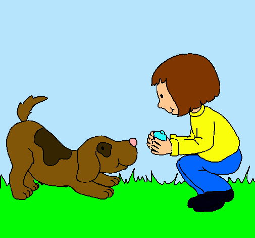 Dibujo Niña y perro jugando pintado por harumi