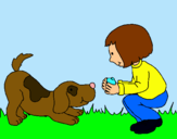 Dibujo Niña y perro jugando pintado por harumi