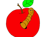 Dibujo Manzana con gusano pintado por GlJr 