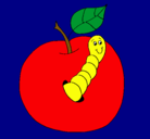 Dibujo Manzana con gusano pintado por al-e