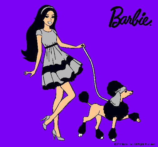 Barbie paseando a su mascota