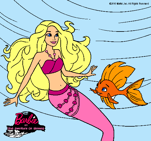 Dibujo Barbie sirena con su amiga pez pintado por Gemaperez