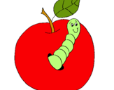 Dibujo Manzana con gusano pintado por huicholes