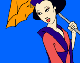 Dibujo Geisha con paraguas pintado por Mall 