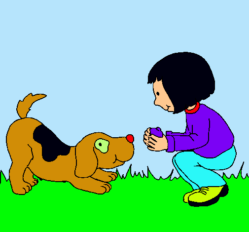 Niña y perro jugando