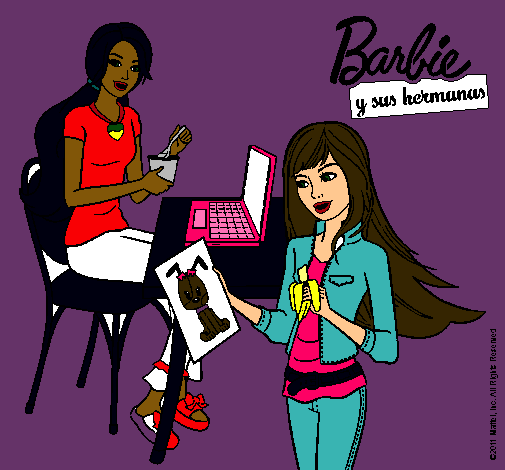 Barbie y su hermana merendando