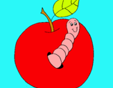 Dibujo Manzana con gusano pintado por verania
