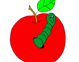 Dibujo Manzana con gusano pintado por esau