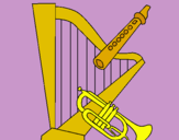 Dibujo Arpa, flauta y trompeta pintado por esteruki