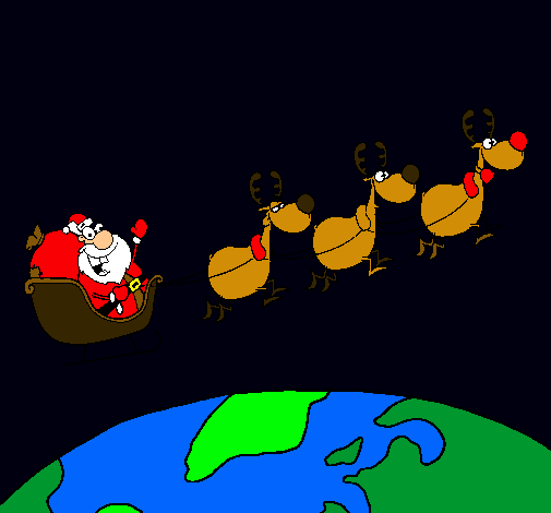 Dibujo Papa Noel repartiendo regalos 3 pintado por Oliver1