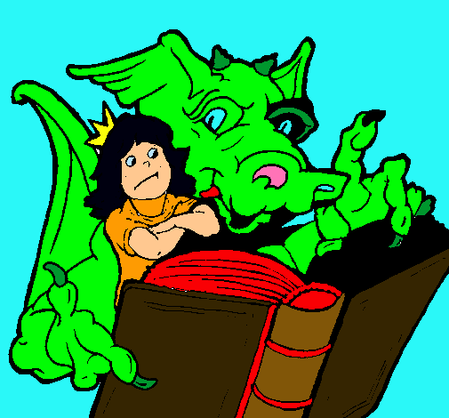 Dragón, chica y libro