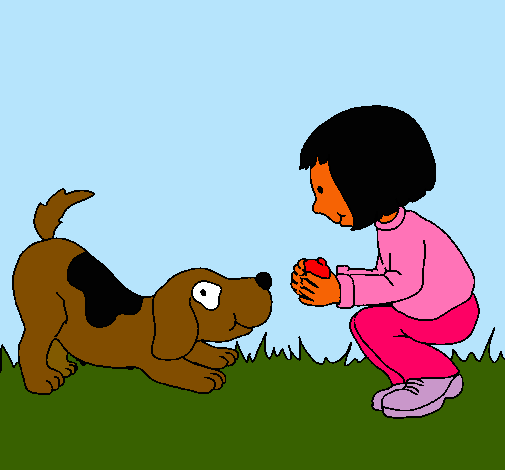 Niña y perro jugando