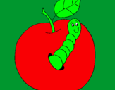 Dibujo Manzana con gusano pintado por valeriabtrew