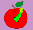 Dibujo Manzana con gusano pintado por soydios