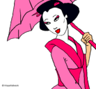 Dibujo Geisha con paraguas pintado por sakuragarz