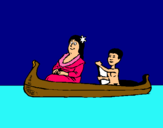 Dibujo Madre e hijo en canoa pintado por hhhnjihnkojh