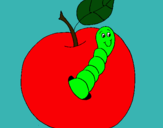 Dibujo Manzana con gusano pintado por winston