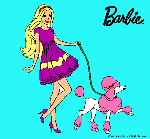 Barbie paseando a su mascota