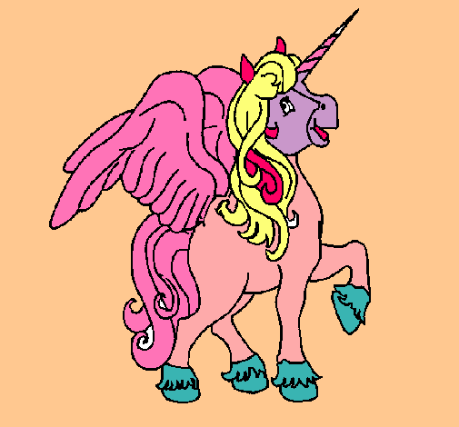 Dibujo Unicornio con alas pintado por piripiri