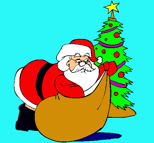 Dibujo Papa Noel repartiendo regalos pintado por carloa