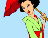 Dibujo Geisha con paraguas pintado por Dilccy