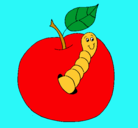 Dibujo Manzana con gusano pintado por lauraaaaaaaa