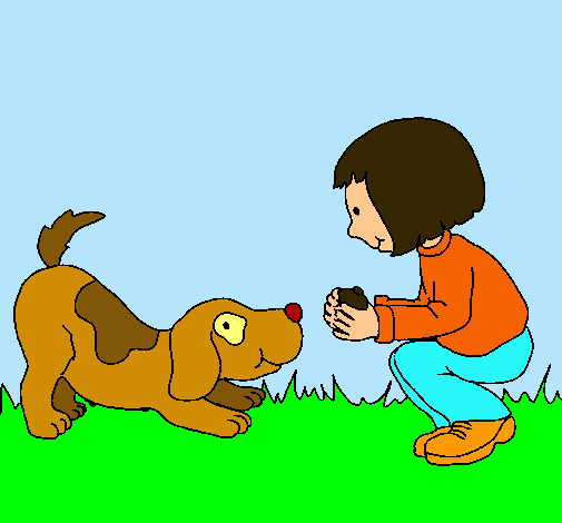 Niña y perro jugando