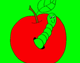Dibujo Manzana con gusano pintado por manzanitha