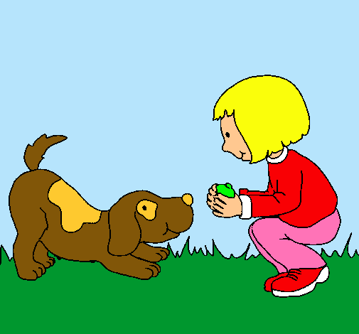 Niña y perro jugando