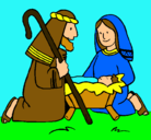 Dibujo Adoran al niño Jesús pintado por nochebuena