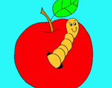 Dibujo Manzana con gusano pintado por lisete