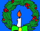 Dibujo Corona de navidad y una vela pintado por ddddd