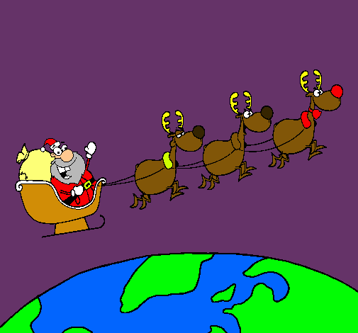 Dibujo Papa Noel repartiendo regalos 3 pintado por saul394