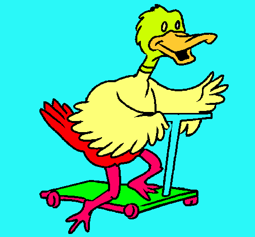 Pato en patinete