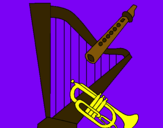 Dibujo Arpa, flauta y trompeta pintado por napipe