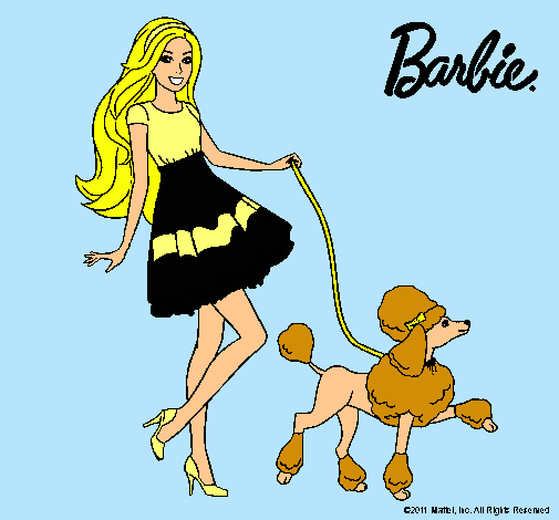 Barbie paseando a su mascota