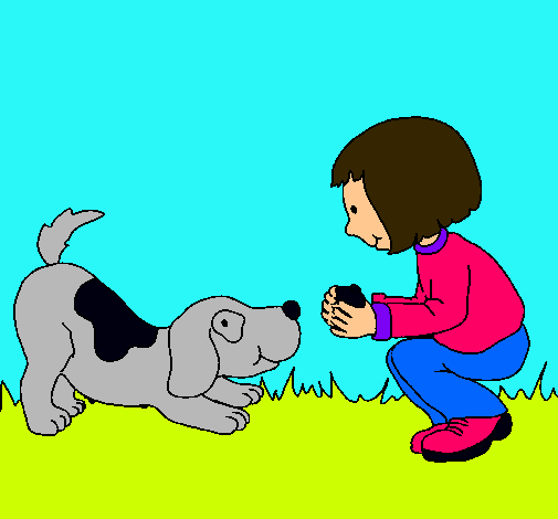 Niña y perro jugando