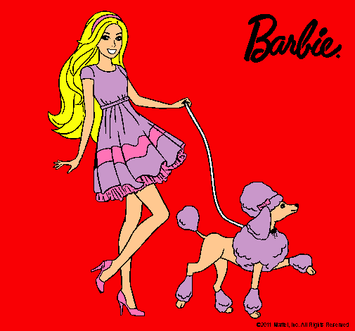 Barbie paseando a su mascota