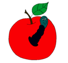 Dibujo Manzana con gusano pintado por leonardortiz