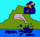 Dibujo Delfín y gaviota pintado por mayrin