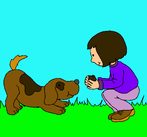 Niña y perro jugando