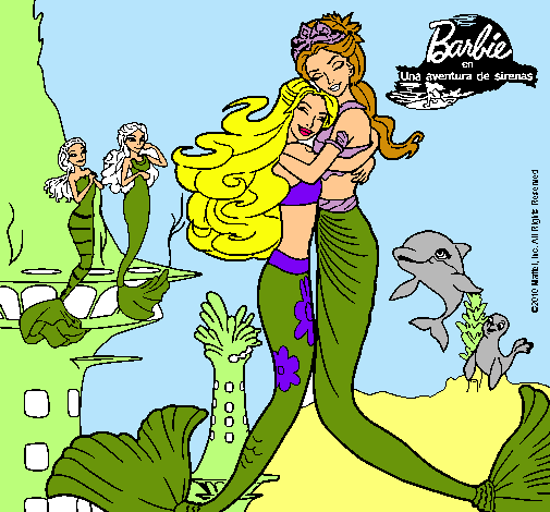 Dibujo Barbie sirena y la reina sirena pintado por ernesotto