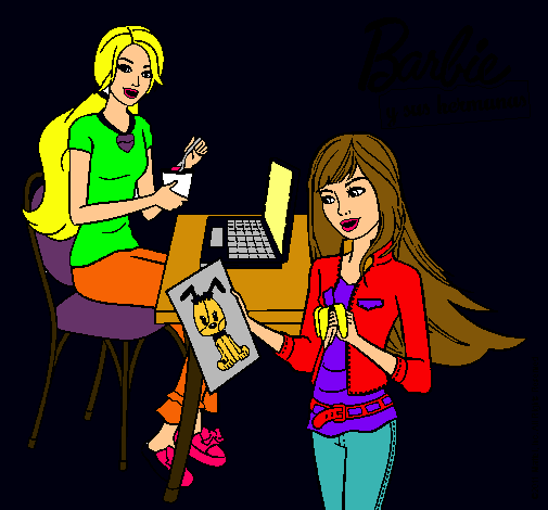Dibujo Barbie y su hermana merendando pintado por Yanii