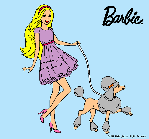 Barbie paseando a su mascota