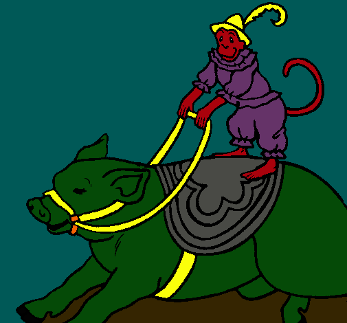 Dibujo Mono y cerdo pintado por Rauly