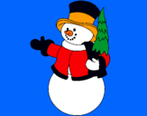 Dibujo muñeco de nieve con árbol pintado por clexo