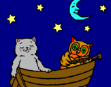 Dibujo Gato y búho pintado por seguro